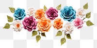 PNG  Colorful rose flowers border plant art white background.
