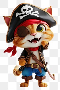 PNG  Cat in pirate outfit figurine human cute.