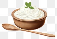 PNG Yogurt in wooden bowl dessert cream spoon.