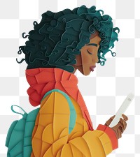 PNG Young african american girl using phone drawing sketch adult.