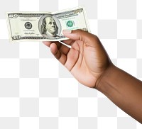 PNG Close up hand hold money dollar paper white background.