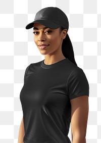 PNG Woman in black t-shirt, transparent background
