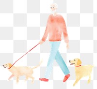 PNG  Old man walking leash dog animal.