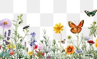 PNG Insect border with flowers nature butterfly outdoors.