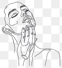 PNG  Person touching face sketch drawing hand.