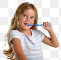 PNG  Brushing her teeth toothbrush white background hairstyle.