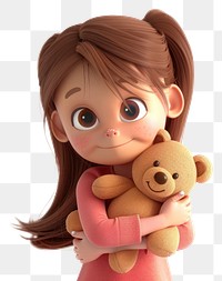 PNG Girl holding teddy bear cartoon doll cute.