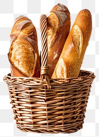 PNG Baguette in basket bread food white background.