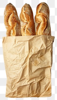 PNG A fresh baguettes in a paper bag bread food white background