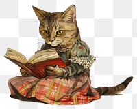 PNG Vintage illustration of cat book publication animal
