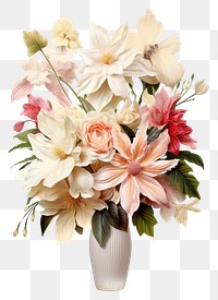 PNG A bouquet of different flowers plant vase white background