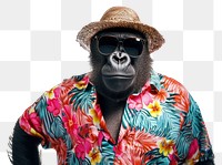 PNG Hat and floral hawaiian shirt sunglasses wildlife gorilla.