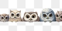 PNG Owl line horizontal border animal bird white background.