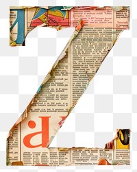 Magazine paper letter Z number text white background.