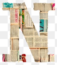 Magazine paper letter N newspaper collage text.