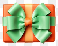 PNG Pink gift with bright orange bow ribbon green green background.