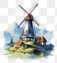 PNG A Switzerland farm windmill outdoors white background architecture.