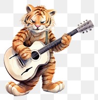 PNG Tiger holding a guitar mammal music white background.