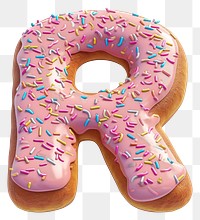 PNG Donut in Alphabet Shaped of R donut sprinkles dessert.