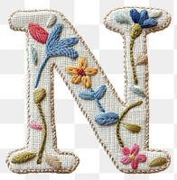 PNG Alphabet N embroidery pattern white.