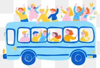 PNG Doodle illustration people in a bus vehicle cartoon transportation.