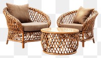PNG Stylish rattan furniture armchair cushion table.