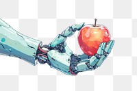 PNG Robot hand holding apple cartoon technology painting.