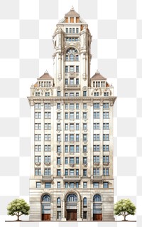 PNG Architecture illustration of a american tall classic building tower city white background.