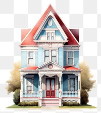 PNG Architecture illustration of a american suburb house building porch white background.