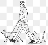 PNG Outline Drawing illustration of a man walking with dog drawing sketch cartoon