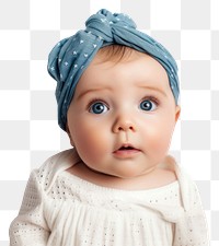 PNG Baby wearing headband portrait photo white background.