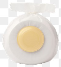 PNG Round hotel soap in a blank white package egg white background lighting.