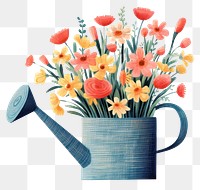 PNG Watering can with flowers plant art white background.