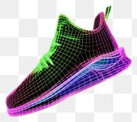 PNG  Neon shoes wireframe footwear purple technology.