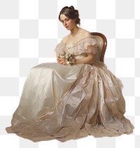 PNG A pregnant Victorian woman sitting portrait fashion wedding dress.