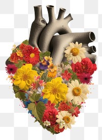 PNG Heart with colorful vintage flowers petal plant creativity.