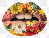 PNG Lips with colorful vintage flowers art photo photography