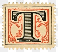 PNG Vintage alphabet T postage stamp.