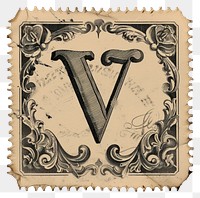 PNG Vintage alphabet V postage stamp