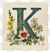 PNG Vintage alphabet K postage stamp.