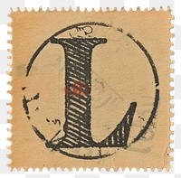 PNG Vintage alphabet L postage stamp.