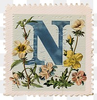 PNG Vintage alphabet N postage stamp.