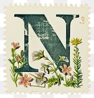 PNG Vintage alphabet N postage stamp.