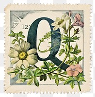 PNG Vintage alphabet Q postage stamp.