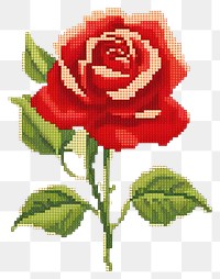 PNG  Cross stitch red rose embroidery pattern textile.