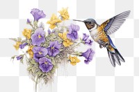 PNG A hummingbird with yellow and purple flowers drawing animal flying