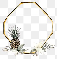 PNG Pineapple with golden hexagon frame plant fruit white background.