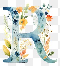 PNG Floral inside alphabet R art pattern text.