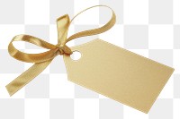 PNG Price tag paper label gift shape with ribbon gold white background celebration.