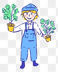 PNG Doodle illustration smiling person gardening cartoon agriculture harvesting.